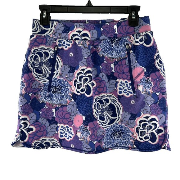 T by Talbots Small Skort Womens Purple Blue Zip Pockets Cotton Spandex Floral - Picture 1 of 6